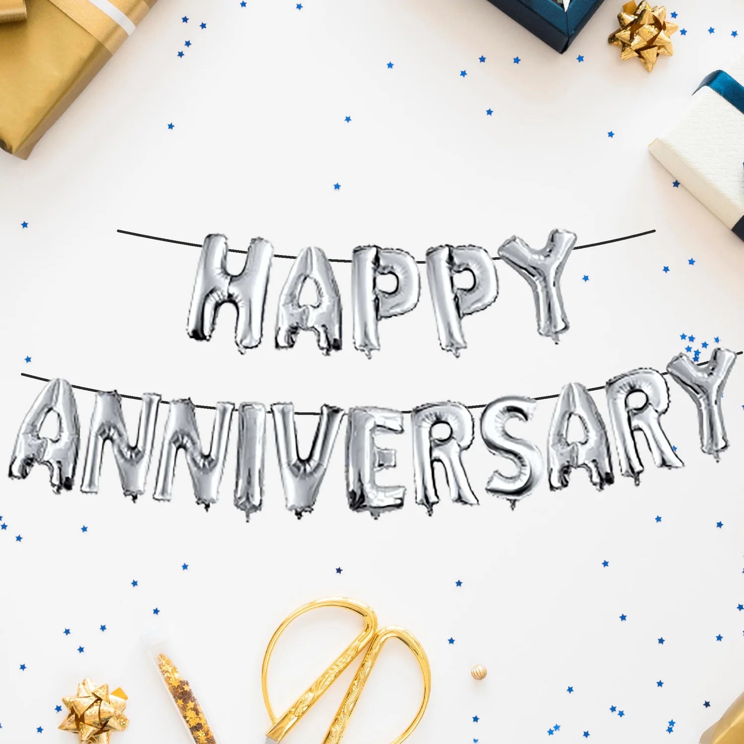 Happy Anniversary Foil Balloons, Gold Silver Happy Anniversary Foil Banner, Decorative Aluminum Film Balloons, Couple Anniversay Foil Balloon Pack Happy Anniversary Foil Balloons, Gold Silver Happy Anniversary Foil Banner, Decorative Aluminum Film Balloons, Couple Anniversay Foil Balloon Pack